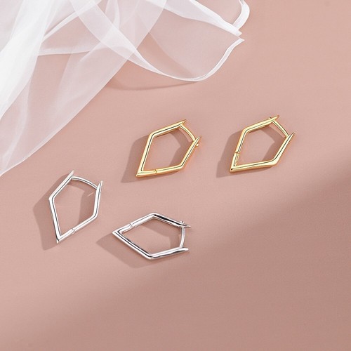 Ohrringe aus 925 Silber Geometrisches Design Minimalistische Damen Creolen Raute - Bild 3 von 7