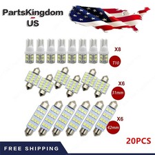 20x Combo LED Interior Coche Luz Interior Cúpula Mapa Puerta Matrícula Luces Blanco