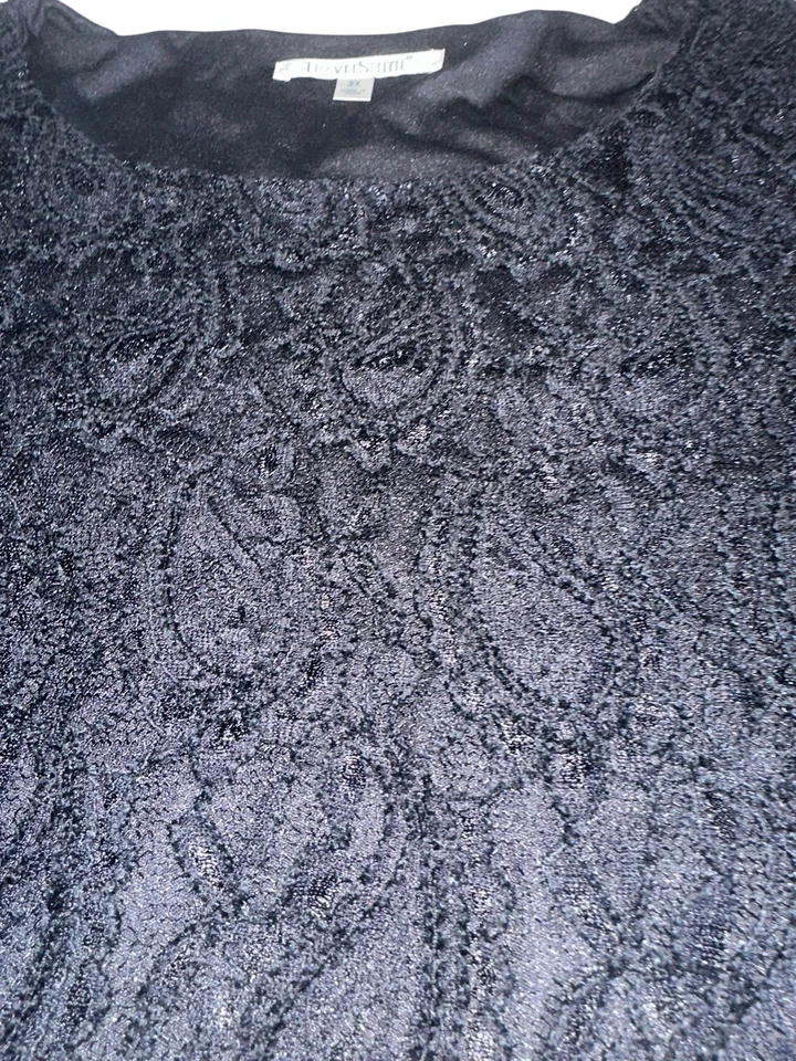 Top Travelsmith para mujer de encaje manga larga Plus 3X negro caprichoso hada Foto 3 de 4