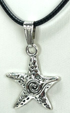 Necklace Silver Tone Starfish Hanging on a Black Cord 18"  2"