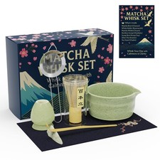 8-Piece Matcha Whisk Set Ceramic Bowl Bamboo Tools, Complete Japanese