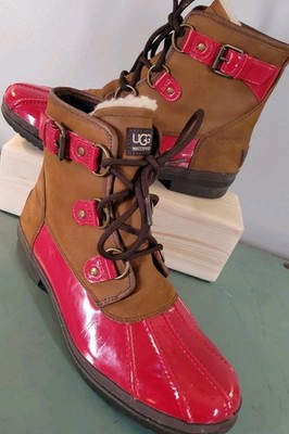 Ugg Australia Cecile Red Waterproof Boots Womens Size 9 Leather Patent 