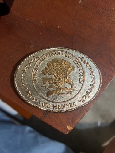 Silver and Gold Tone Vintage North American Hunting Club Life Member Belt Buckle