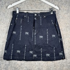 Vintage NWT Y2K Womens Parasuco Jean Skirt Size 31x16 All Over Print Streetwear