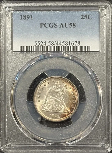 1891 SEATED LIBERTY QUARTER PCGS AU58