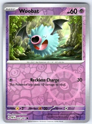 Woobat 032 Common Paldean Fates Pokemon Reverse Holo