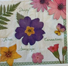 two Individual Flowers paper Luncheon napkins Decoupage Tulip Carnation Daisy