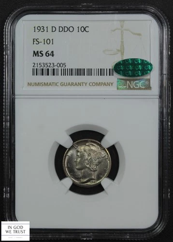 1931 D Doubled Die Obverse DDO FS-101 Mercury Dime 10C NGC MS 64 CAC (Toned!)