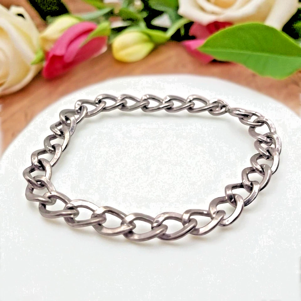 Коренастый браслет-цепочка из стерлингового серебра 925 пробы шириной 7 мм с кубинскими обочинами, 7 дюймов ~ 10,8 г - Изображение 3 из 4