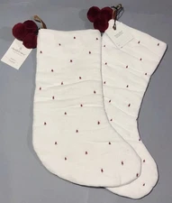 Hearth & Hand Magnolia Christmas Stockings Set Cream Red Stars Embroidered NWT