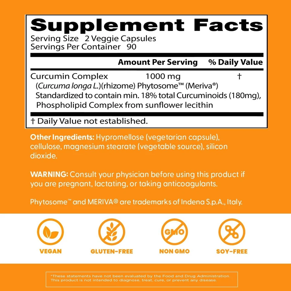 Doctor's Best Fitosoma de Curcumina con Meriva 500 mg 180 Cápsulas Vegetales Foto 2 de 4
