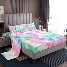 Kids Tie Dye Bed Sheets Girls Bohemian Batik Sheet Set 4 Pcs Full Style 5