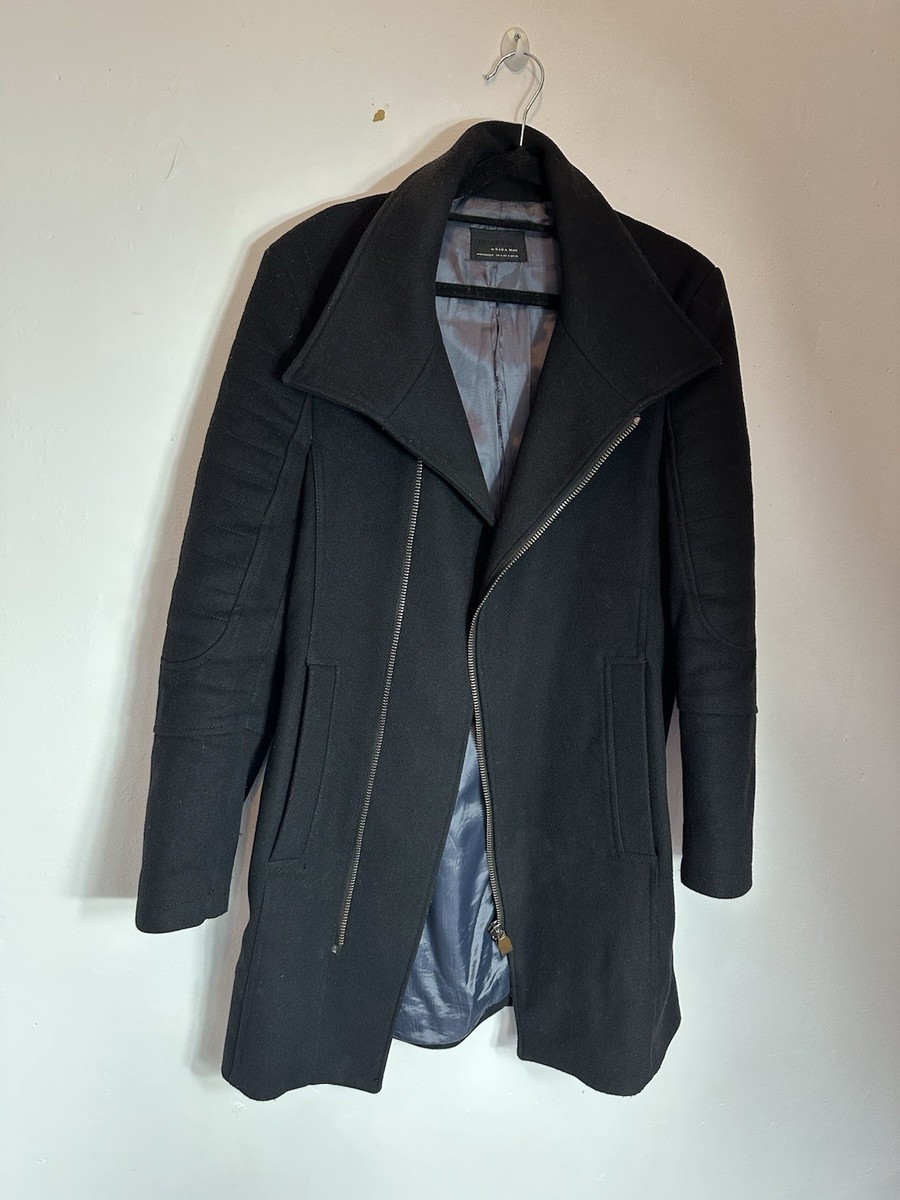 Zara Men's Long Black Jacket Overcoat Size S UK