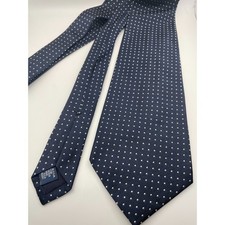 Polo Ralph Lauren Mens Silk Tie Navy Blue White Pin Dot Made in USA Classic