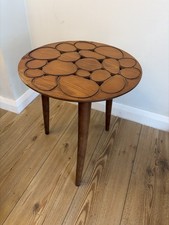 Wooden Side Table Round Coffee Table Pebble Design Plant Stand Scandi Style 46cm