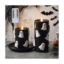 Black Halloween Flameless Candles 3D Ghost LED Candle with Remote and Timer