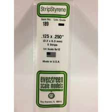 Evergreen 189 Styrene Plastic Strips 0.125"x 0.250"x 14" (5)