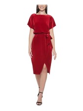 KENSIE Womens Red Tie Bell Sleeve Knee Length Evening Faux Wrap Dress S