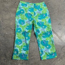 Vtg Lily Pulitzer Blue Green Tropical Floral Cropped Pants Size 10 Preppy Retro