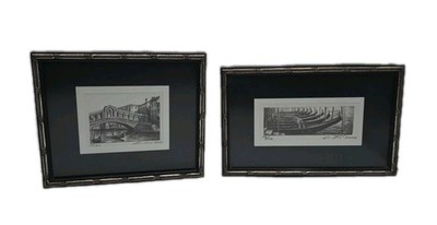 Venice Italy Professional Framed Art Print Pair Rialto Bridge Gondolas Signed 