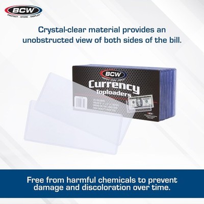 25 Rigid Banknote Sleeves Modern Regular Dollar Size Currency Topload Holder BCW