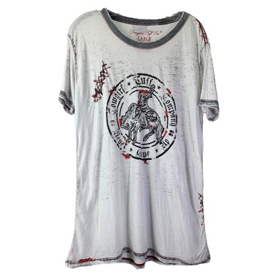 Cowgirl Tuff Co Womens White Burnout Graphic Tee Bucking Bronco Large F00237