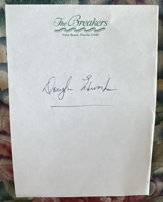 DOUGLAS EDWARDS CBS NEWS SIGNED IN PERSON AT THE BREAKERS PALM BEACH IN 1970s VG
