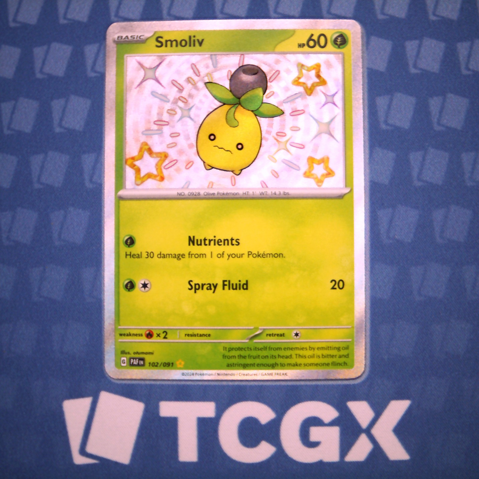 Pokemon - Smoliv - 102/091 - SV: Paldean Fates - Holo - Shiny Rare NM