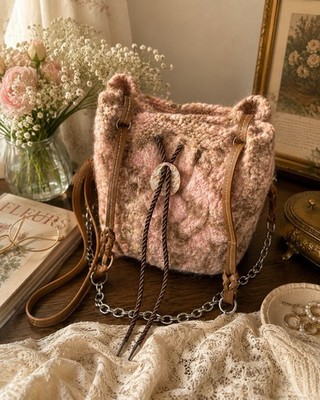 Handmade Felted Wool Bucket Bag Pink Brown Boho Cottagecore Mini Purse Festival