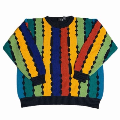 Vintage JED Wear Sweater Rainbow Multicolored Colorful Acrylic Wool Size Large
