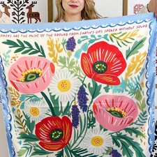 Women's Poppies and Daisies Head Neck Scarf 68cm Square Polyester