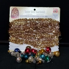 Vtg Glass Ball & Bell Feather Tree Mini Ornaments Gold Garland 28 Lot #3