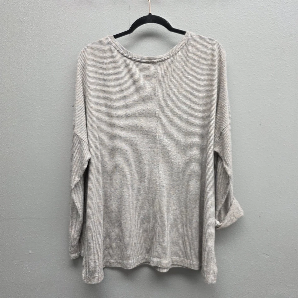 Old Navy Shirt Womens 2XL Beige Gray Striped Boyfriend Long Sleeve Linen Blend - Image 4 of 4