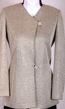 ST.JOHN Women Beige Metallic Gold Sequins Throughout Rhinestone Jacket Sz 4