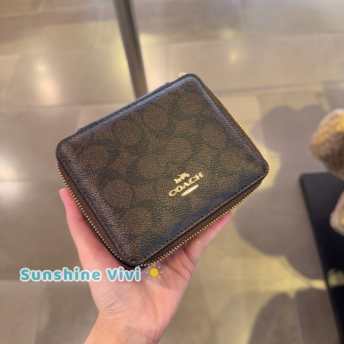 NWT COACH Large Jewelry Box Signature Canvas Gold/Walnut/Black