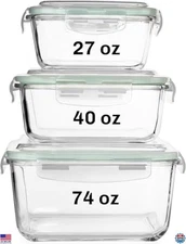 Razab 6-Piece Square Glass Food Storage Containers with Airtight Lids, Oven Safe