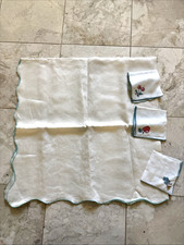 Vintage, White Linen Tablecloth With 3 Luncheon Napkins, 48" x 50"