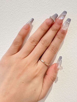 Long Squoval Frozen Blau Farbverlauf Glitzer Strass Fake Press On Nagel Set