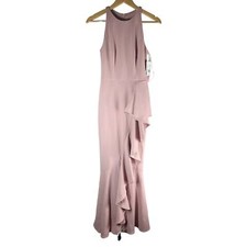 AQUA Formal Cascade Ruffle Mermaid Gown US 2 Rose Bridesmaid Prom Stretch