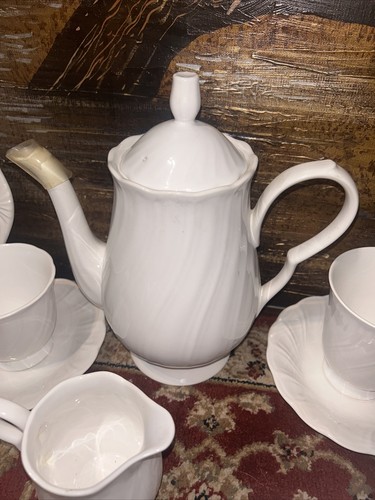 46Pc. Crown Collection Nikko White Swirl Plates,Bowls,Cups,Saucers,Creamer,Sugar - Picture 12 of 24