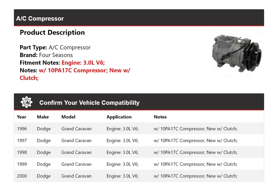 Компрессор кондиционера Dodge Grand Caravan 3,0 л V6 1996-2000 годов выпуска 4 сезона 1997 1998 - Изображение 2 из 4