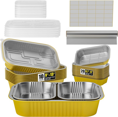 30Pack Aluminum Pans with Lids Kit-10Pack (9X13) Half Size Oven Steam Table Tin 