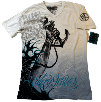 True Love False Idols Mens TLFI Last Rites White V-Neck Shirt NWT 2XL