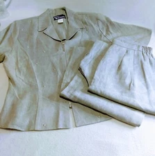 Jason Matthews Womens Vtg Pants Jacket Set Suit Sz 8 Light Green Lgtweight Short