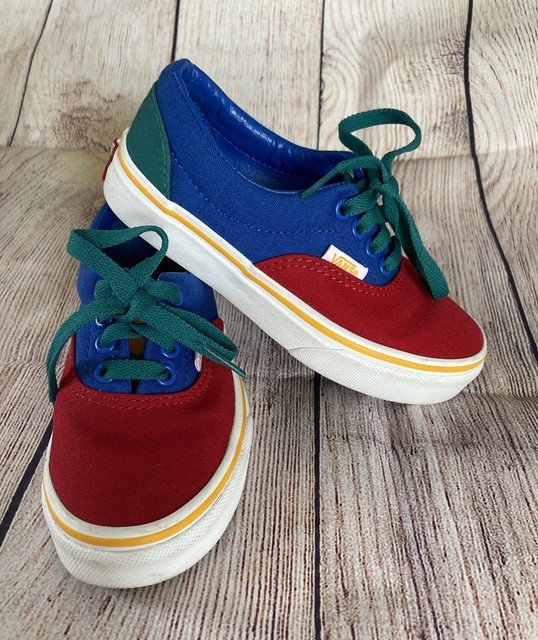 vans era red blue & yellow skate shoes