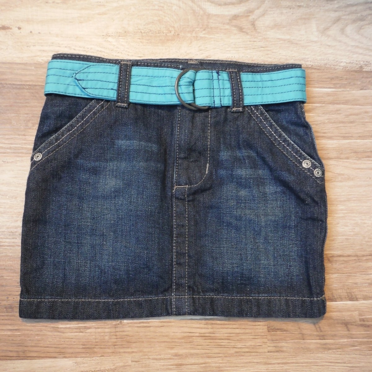 Old Navy denim jeans skirt 4T Girls adjustable waist turquoise
