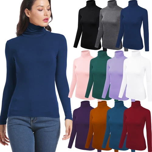 T-Shirt Rollkragenpullover Langarm Lt Gewicht Butter weich Stretch Top Grundschicht - Bild 1 von 21