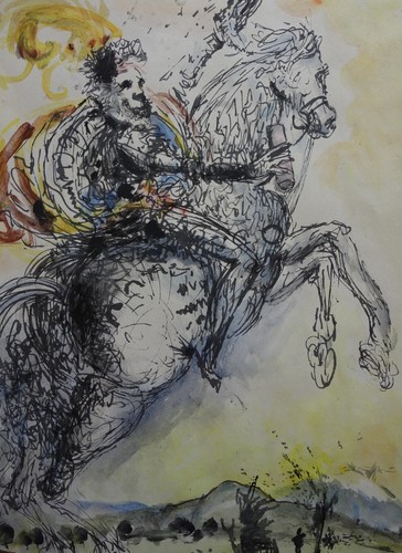 Rare unique Surrealist painting, Horse rider, signed Salvador Dali - Picture 2 of 9