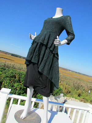 slim fit dress slacks Dark Green Knit Tiered 3/4 Sleeve Short Dress main image 0