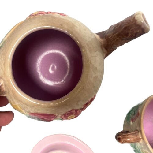 Antigua mini tetera y taza de té victoriana mayólica rosa silvestre siglo XIX sin marca - Imagen 7 de 14